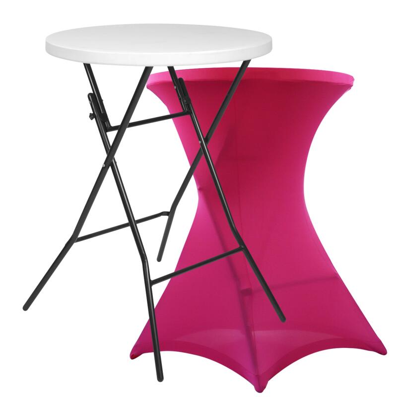 Mesa alta plegable 110x80 y funda elástica rosa