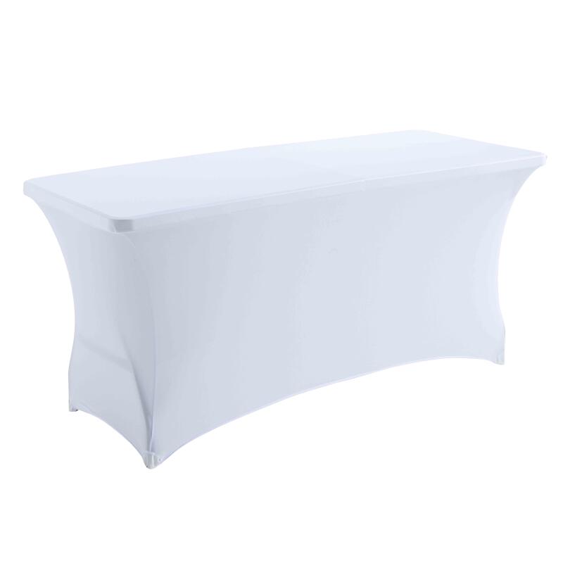 Mesa plegable de 180 cm con 4 asientos elevados y mantel elástico blanco