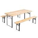 Mesa plegable madera y 2 bancos plegables 8 plazas 177x80 cm