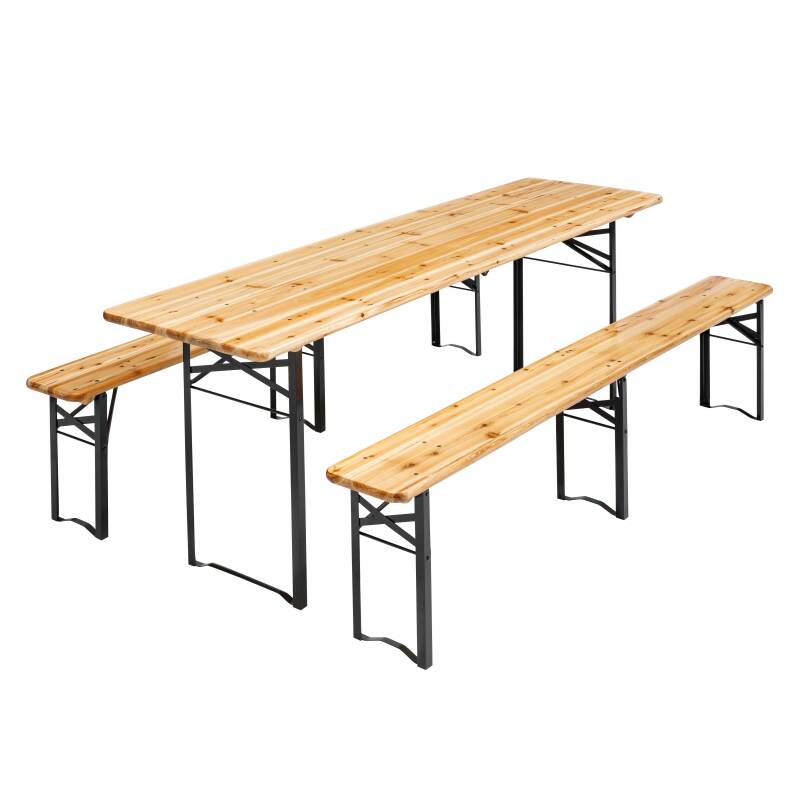 Mesa plegable madera y bancos plegables 218 cm 10 plazas