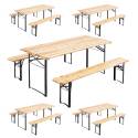 Mesa plegable madera y 2 bancos plegables 8 plazas 177x80 cm - Juego de 5