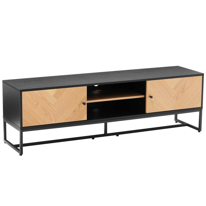 Mueble TV de tablero de partículas con decoración en melamina chapada en roble FSC® 160 cm