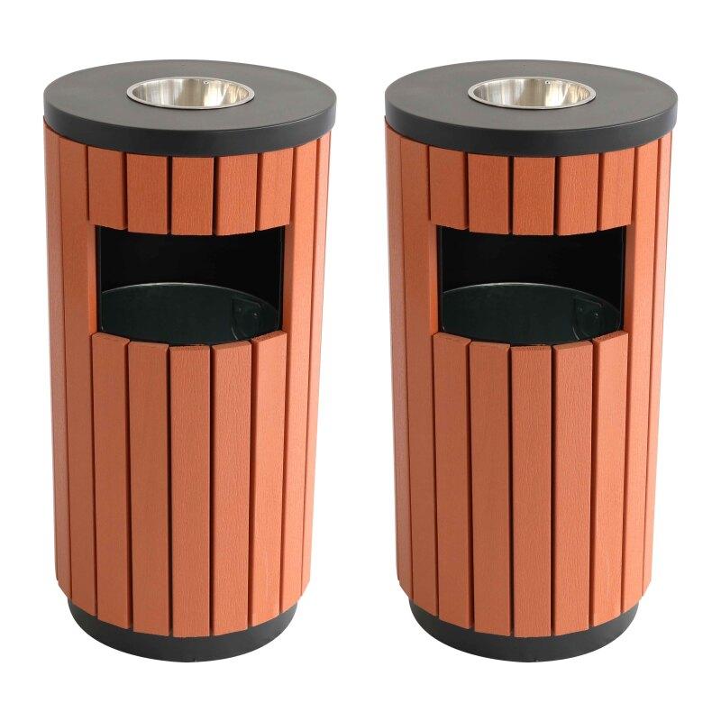 Juego de 2 cubos de basura de madera para exterior + cenicero - 29 L