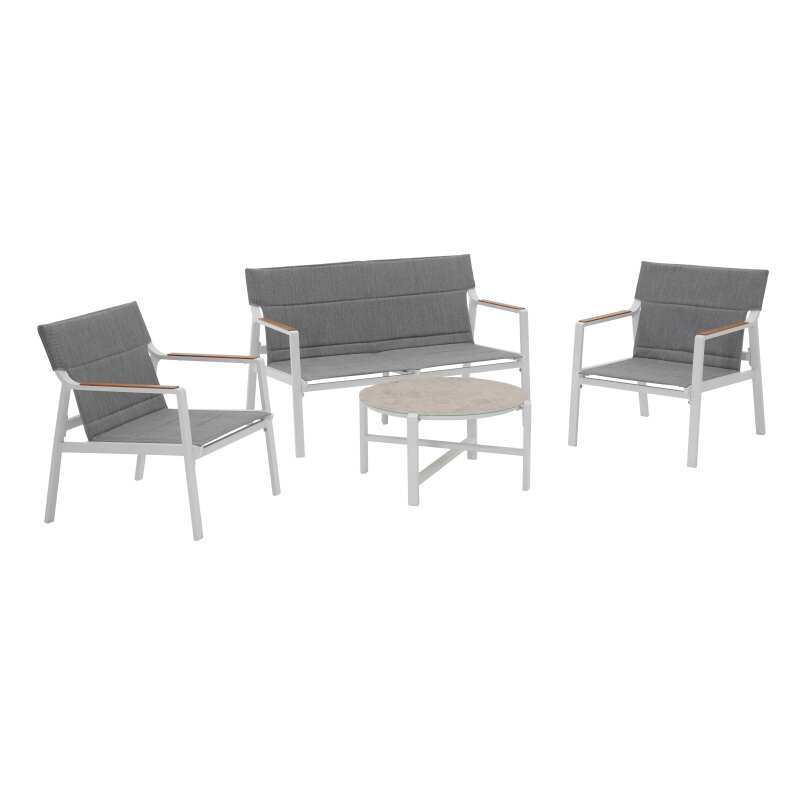 Mueble de jardín de aluminio de 4 plazas con 1 sofá, 2 sillones y mesa de centro